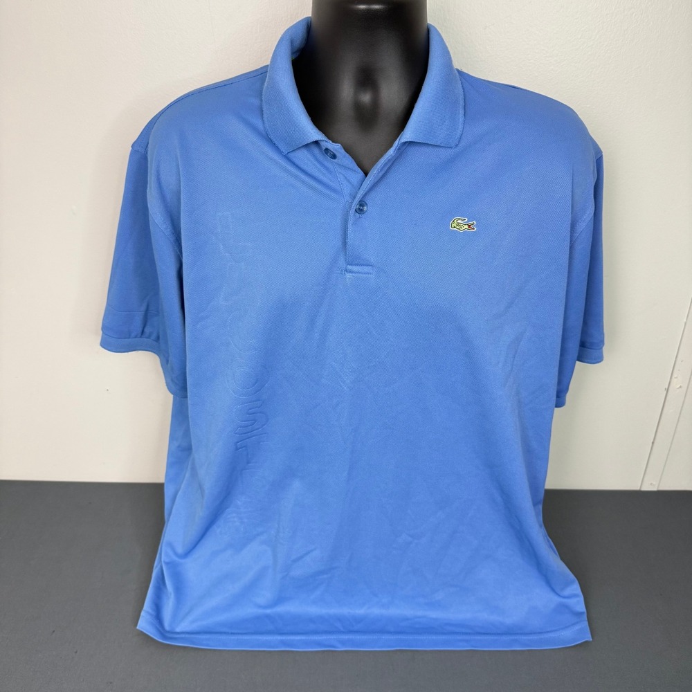 Lacoste Polo Shirt Mens 7 Blue Short Sleeve Made in France Tonal Logo Pique